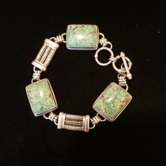 Jewelry | Sterling Silver Interlocked Bracelet W Rectangular Turquoises ...